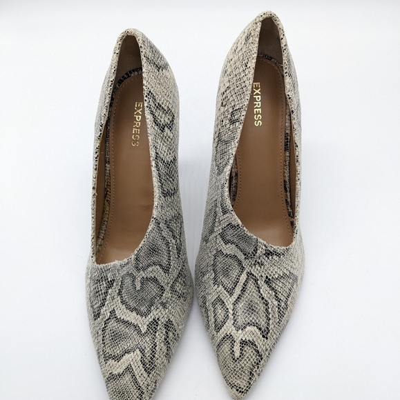 Express black & off white snake print open side stiletto heel 10 - Picture 6 of 10